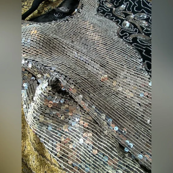 Jean for Joseph Le Bon 100% Silk Sequined Silver & Black Long Sleeve Top Medium - Picture 9 of 9